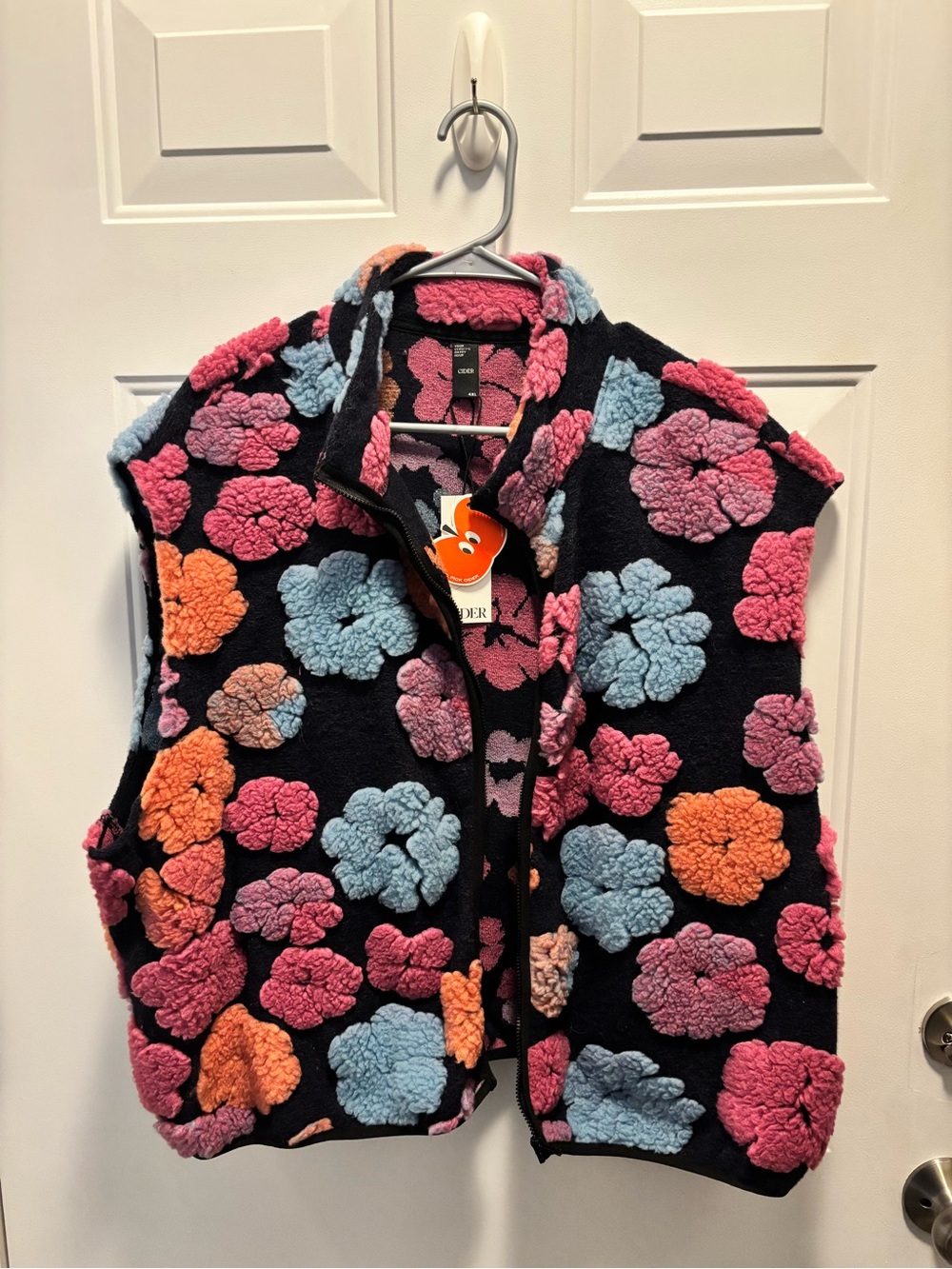 Cider Floral Sherpa Vest in Black with Pink, Blue, & Orange